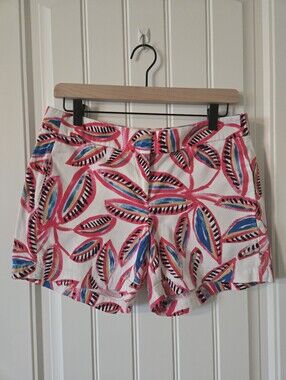 J. Crew White Shorts with Pink & Blue Leaf Print